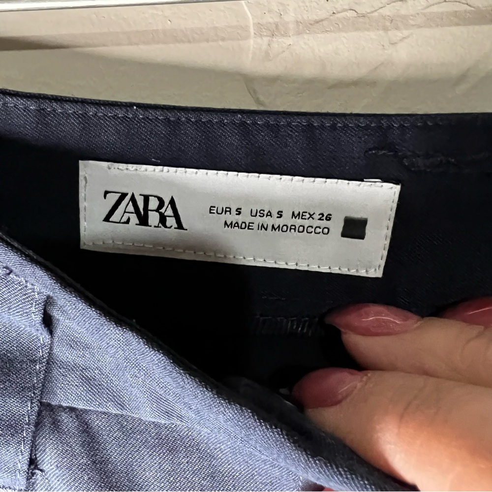 Zara Navy Blue Darted Pleated High Rise Wide-Leg Pants - Picture 7 of 10